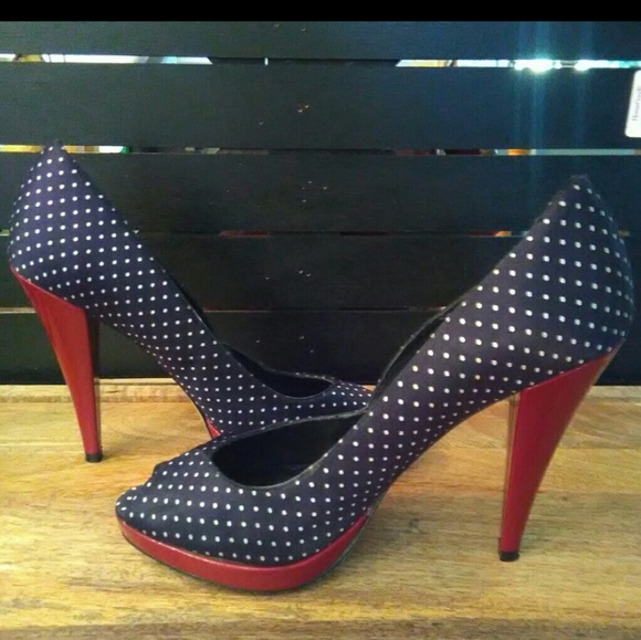 Steve Madden Shoes - Steve Madden Black/White Polka Dot w/Red Heel